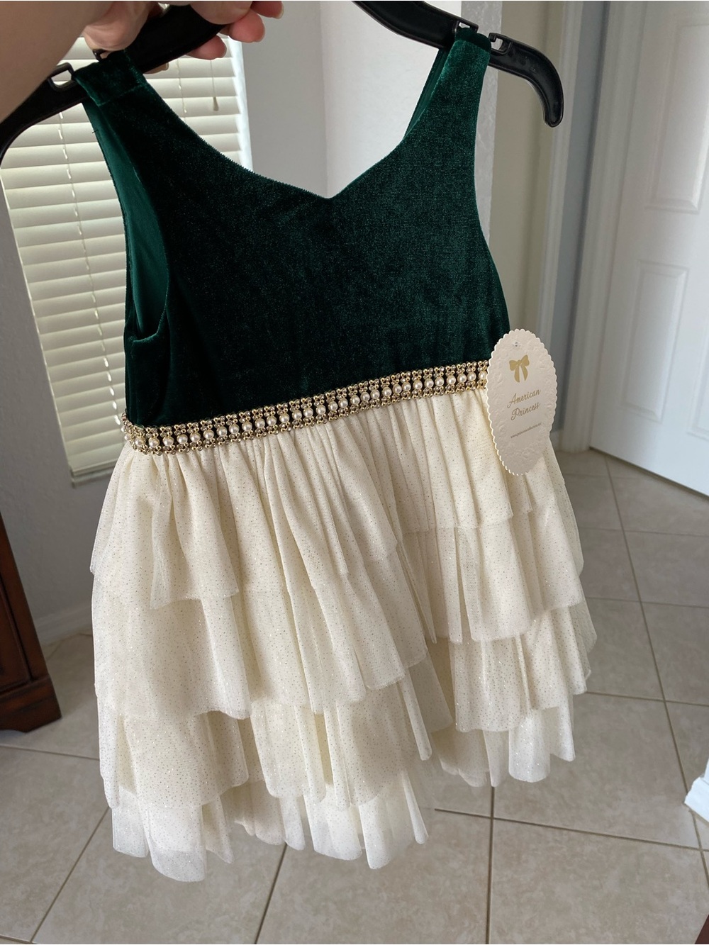 American Princess Emerald Green Velvet & Ivory Tulle Dress – NWT
